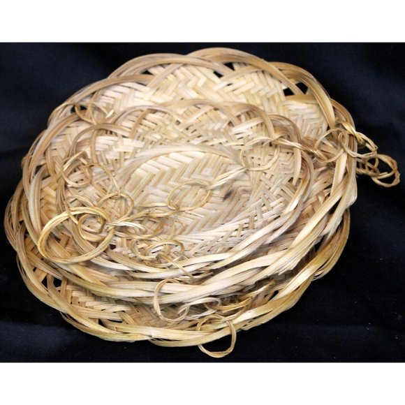 Vtg Boho Tan Beige Woven Bamboo 3 Tiered 19" Hanging Fruit Kitchen Plate Basket - Picture 7 of 11